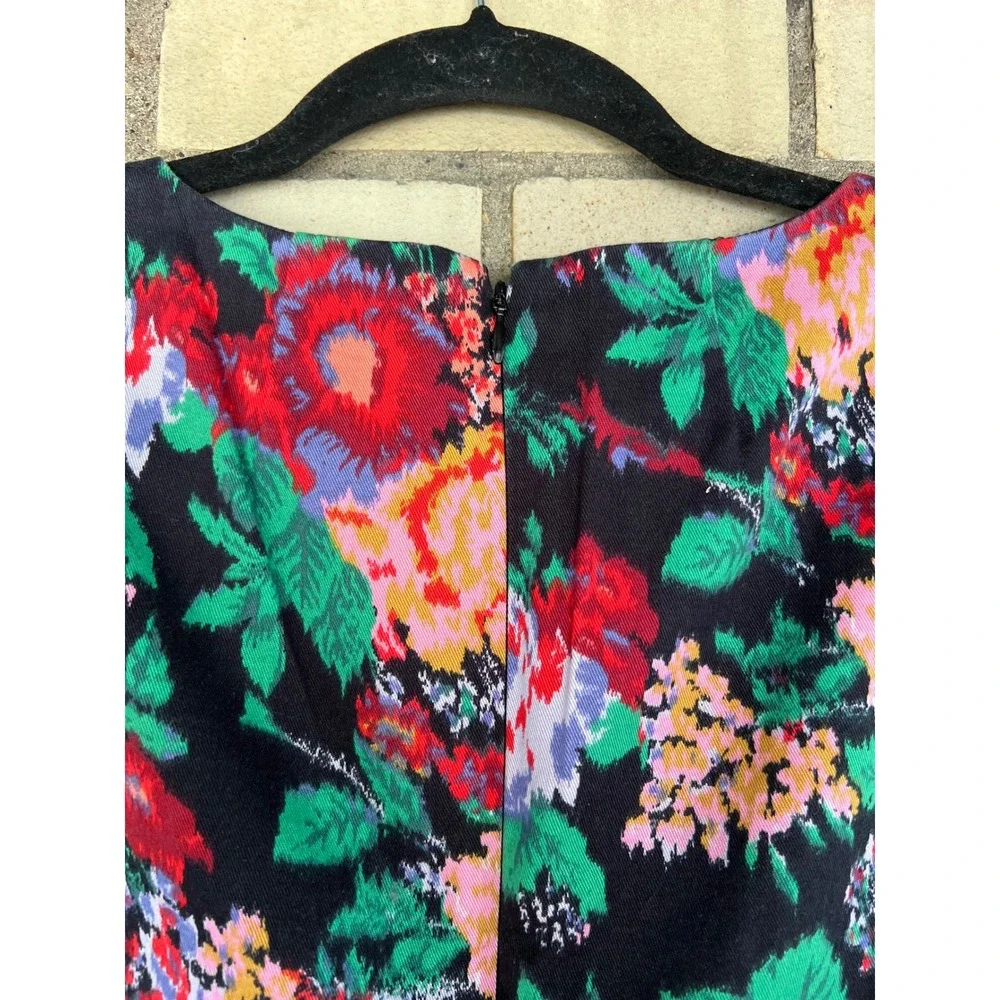 J. Crew Floral Sleeveless Sheath Dress Black Multi Stretch Cotton Sz 10 Medium - Picture 5 of 5